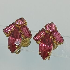 * vintage Germany hot pink marquis cut rhinestones screwback earrings